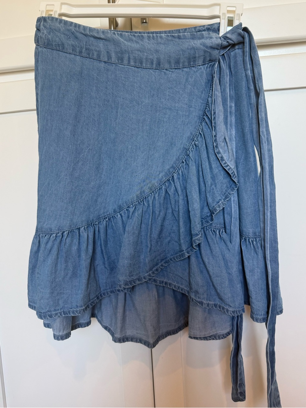 Denim Ruffle Wrap Skirt